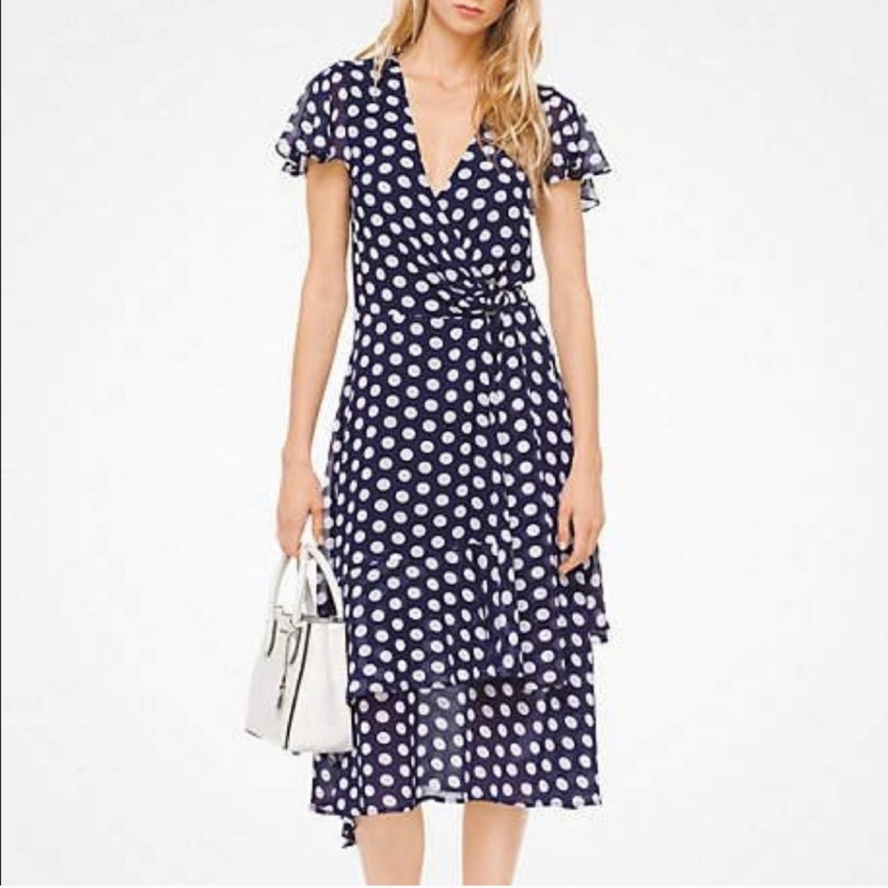 Michael kors polka dot wrap flutter sleeve dress